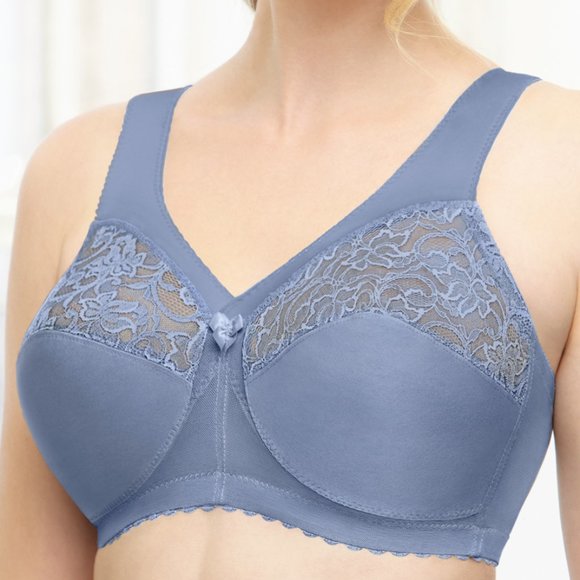 Glamorise 48i MAGIC LIFT Support Bra LACE~CUPS & WIDE~COMFORT~STRAPS Blue NEW - Picture 7 of 12